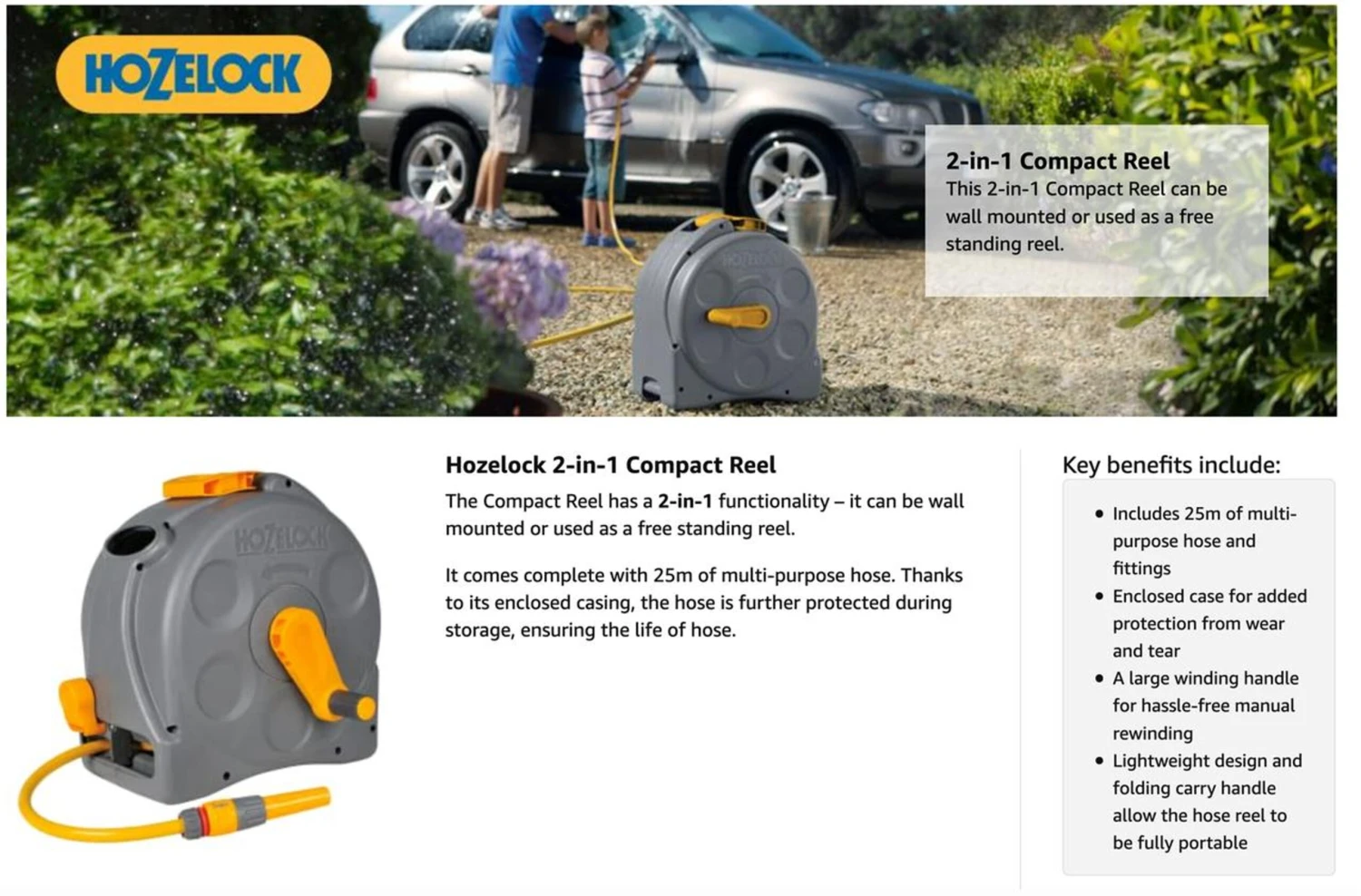 Hozelock Compact 2in1 Reel With 25m Hose 2415 6 Hozelock Compact 2in1 Reel With 25m Hose 2415 - Image 6